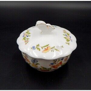 Aynsley Cottage Garden Lidded Butterfly Finial Bowl Dresser Box Trinket